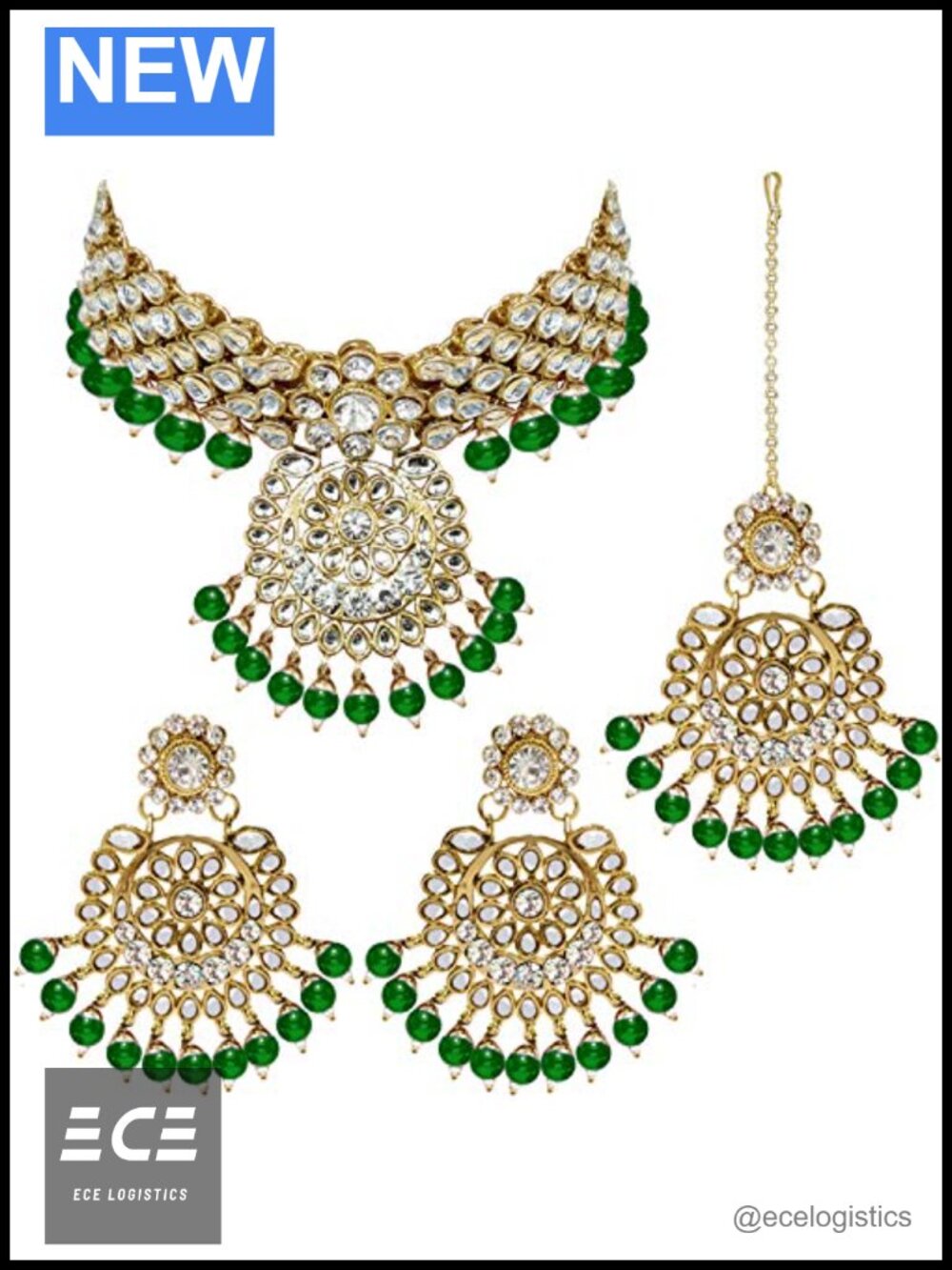 Aheli Faux Kundan Studded Necklace Earrings Maang Tikka Set Indian Bridal